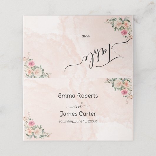Cartes de table mariage florales crème rose classi (Extérieur déplié)