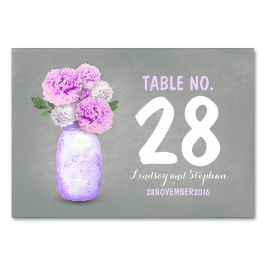 Cartes de table mignonnes en pot de mason mauve fl (Devant)