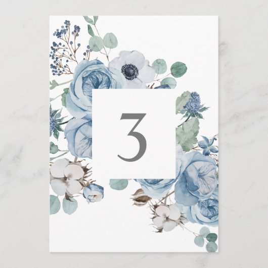 Cartes de table Misty Blues Floral Rose Anemones (Devant)