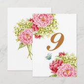 Cartes de table n°9 aux pivoines et hydrangeas (Devant / Derrière)