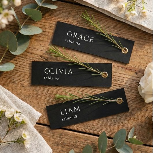 Cartes de table nominatives pour mariage noir