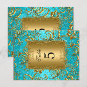 Cartes de table numéro de table en teal damassé (Devant / Derrière)