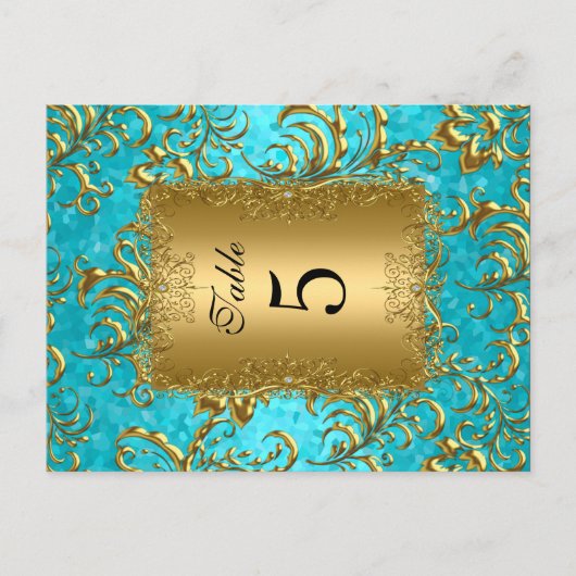 Cartes de table numéro sarcelle Damassé (Devant)