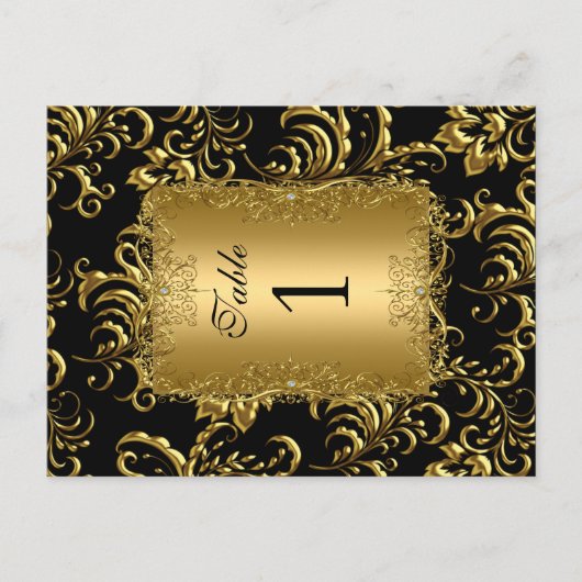 Cartes de table numérotées en Damas or (Devant)