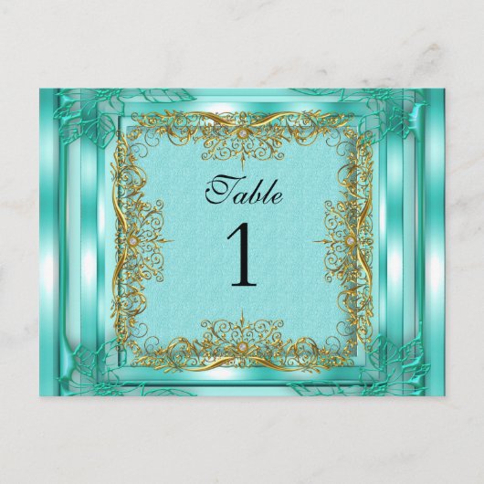 Cartes de table numérotées Gold Teal (Devant)