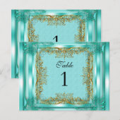 Cartes de table numérotées or sarcelle (Devant / Derrière)