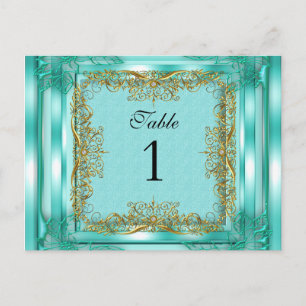 Cartes de table numérotées or sarcelle