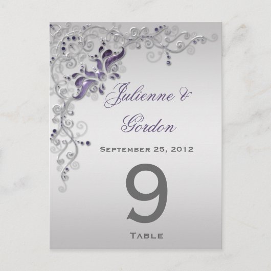 Cartes de table Ornat Purple Silver Floral Fils (Devant)