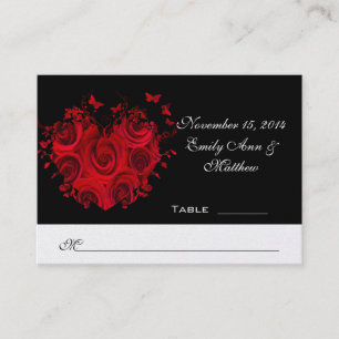 Cartes de table papillon Roses Cœur Rouge & Noir