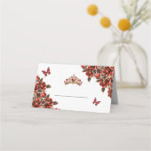 Cartes de table papillon Roses dorées rouges (Dos)