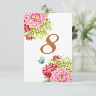 Cartes de table Pivoines et Hydrangea N° 8