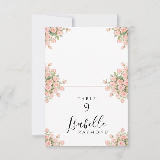Cartes de table pour mariage avec fleurs de rose r (Devant)