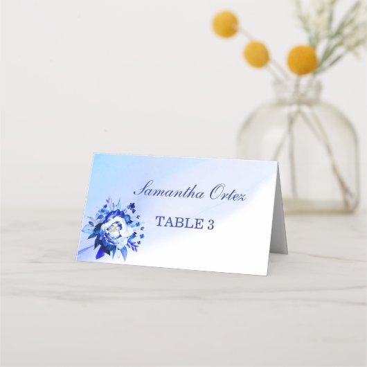 Cartes de Table pour Mariage Bleu et Argent (Devant)
