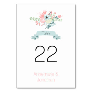 Cartes de table rose et verte en gerbes florales