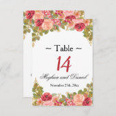 Cartes de table Roses et Parties scintillant d'aqu (Devant / Derrière)