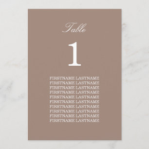 Cartes de table taupe avec noms des invités