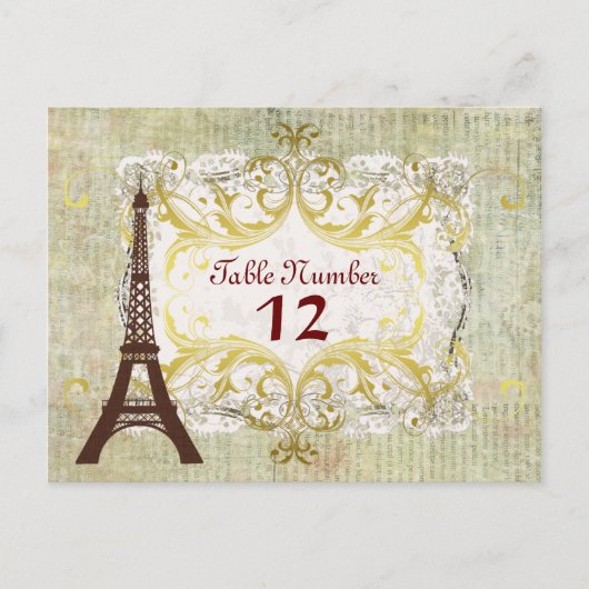Cartes de table Vintage Paris Romantique Classic (Devant)