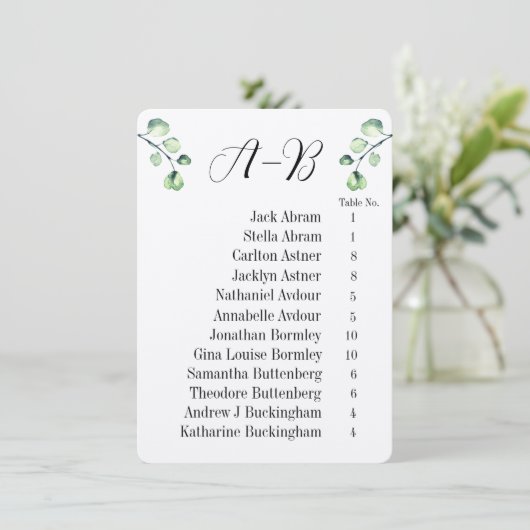 Cartes de tableau de table invité Alphabetical 12 (Debout devant)