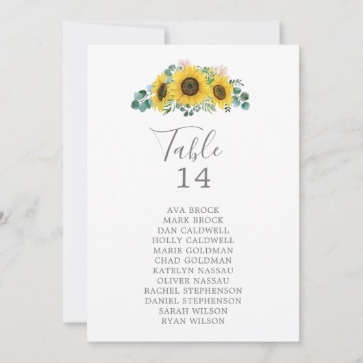 Cartes de tableau de tableau de tournesol rustique (Dos)