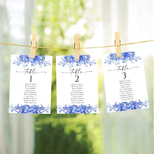 Cartes de tableau Mariage en porcelaine bleue