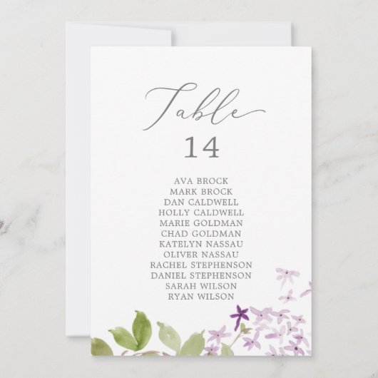 Cartes de tableau Rustique Lilac Numéro de table S (Dos)