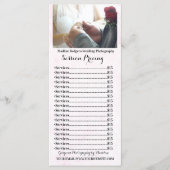 Cartes de tarification de photographie de mariage (Devant)