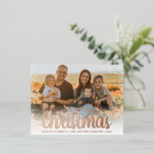 Cartes de vacances à motif or rose métallisé avec  (Debout devant)