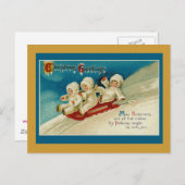 Cartes de vacances de triplés mignons en traîneau (Devant / Derrière)
