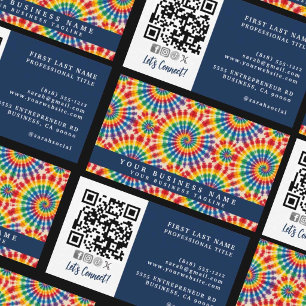 Cartes de visite à code QR en tie-dye arc-en-ciel