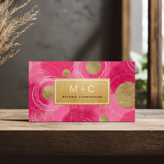 Cartes de visite à monogramme abstrait or rose cha
