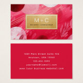 Cartes de visite à monogramme abstrait or rose vif (Devant & derrière)