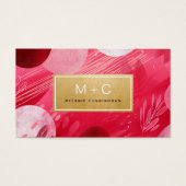 Cartes de visite à monogramme abstrait or rose vif (Devant)