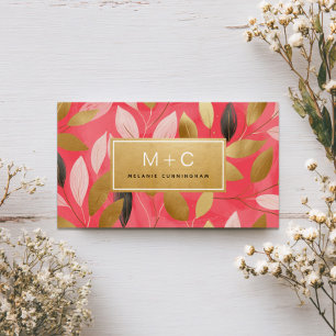 Cartes de visite à monogramme avec feuilles dorées