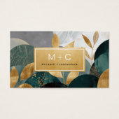 Cartes de visite à monogramme de feuilles abstrait (Devant)