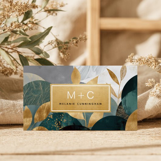 Cartes de visite à monogramme de feuilles abstrait