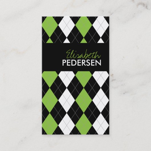 Cartes de visite à motifs de losanges verts et (Devant)