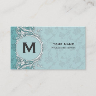 Cartes de visite à profil floral sarcelle Monogram