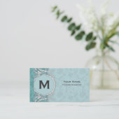 Cartes de visite à profil floral sarcelle Monogram (Debout devant)