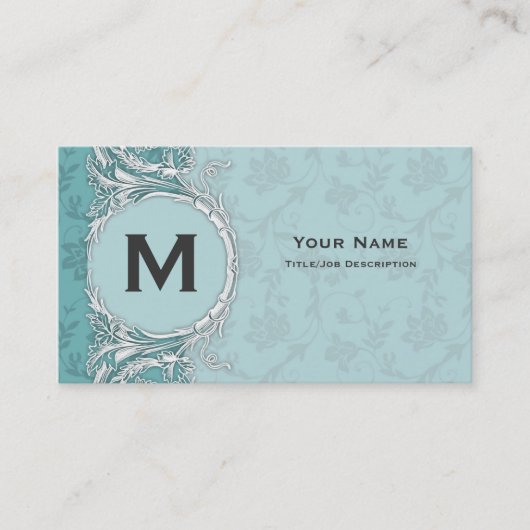 Cartes de visite à profil floral sarcelle Monogram (Devant)