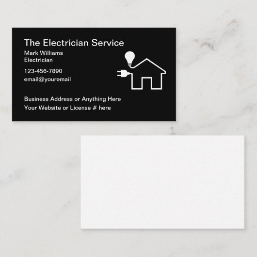 Cartes de visite à thème électricien (Devant / Derrière)