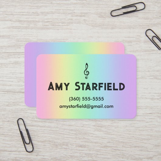 Cartes de visite arc-en-ciel Treble Clef (Devant/Arrière en situation)
