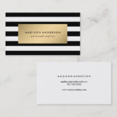 Cartes de visite avec rayures et carré doré chics (Devant / Derrière)