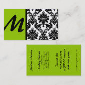 Cartes de visite Black Lime Green Damask (Devant / Derrière)