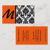 Cartes de visite Black Orange Damask (Devant / Derrière)
