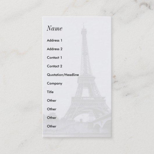 Cartes de visite blancs de Tour Eiffel (Devant)