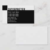 Cartes de visite blancs noirs d'interprète (Devant / Derrière)