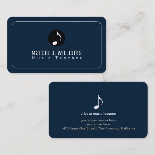 Cartes de visite bleu foncé avec note de musique (Devant / Derrière)