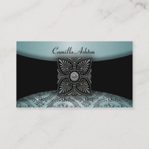 Cartes de visite bleu sarcelle damassé noir
