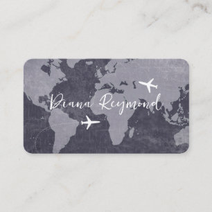 Cartes de visite bleues avec carte du monde et avi