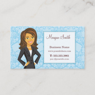 Cartes de visite bleus de damassé de personnage d